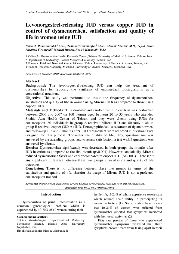 (PDF) IUD versus copper IUD in control of