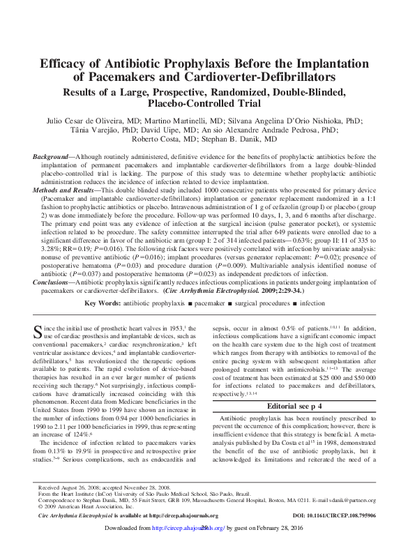 (PDF) Efficacy of Antibiotic Prophylaxis Before the Implantation of