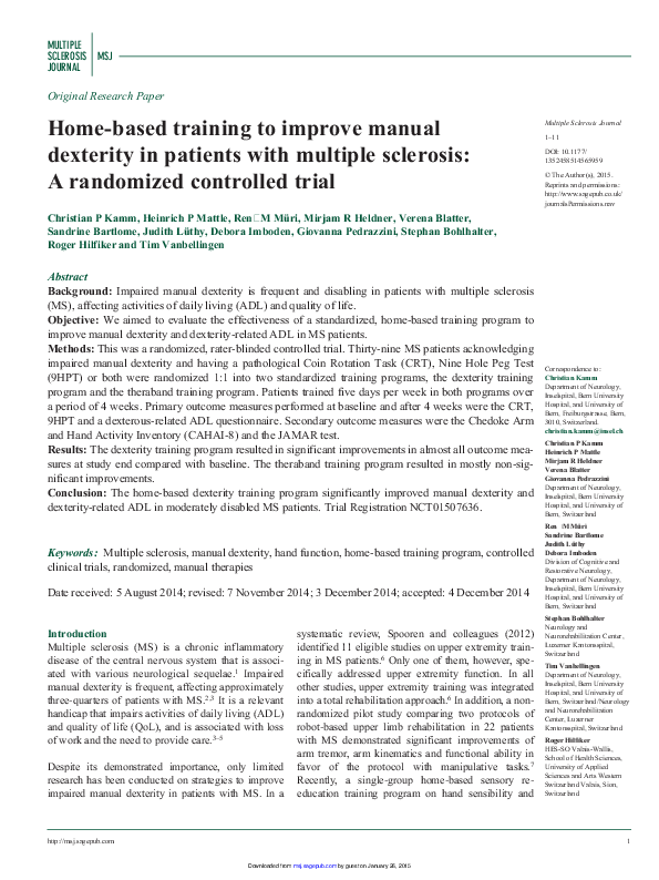(PDF) Homebased training to improve manual dexterity in patients with