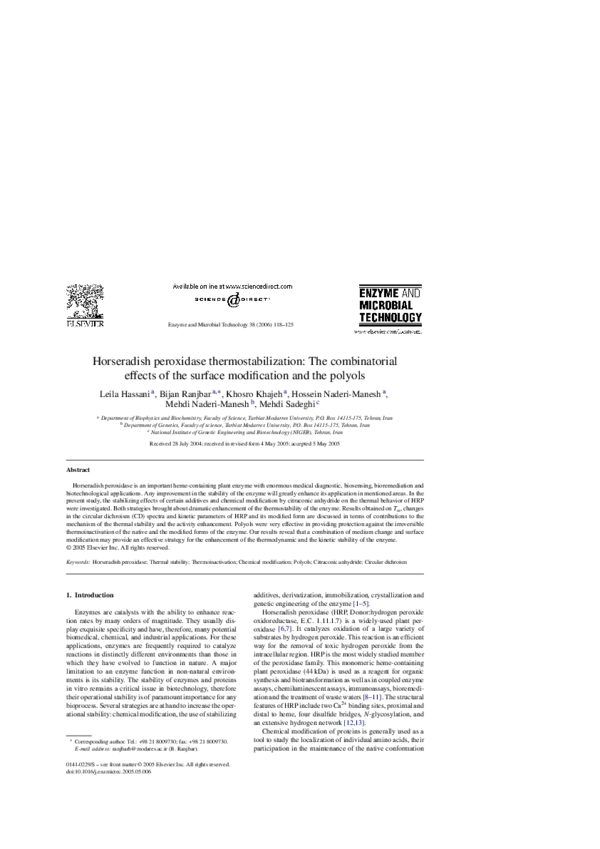(PDF) Horseradish peroxidase thermostabilization The combinatorial
