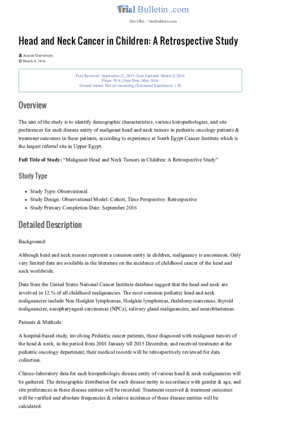Head and Neck Cancer in Children: A Retrospective Study