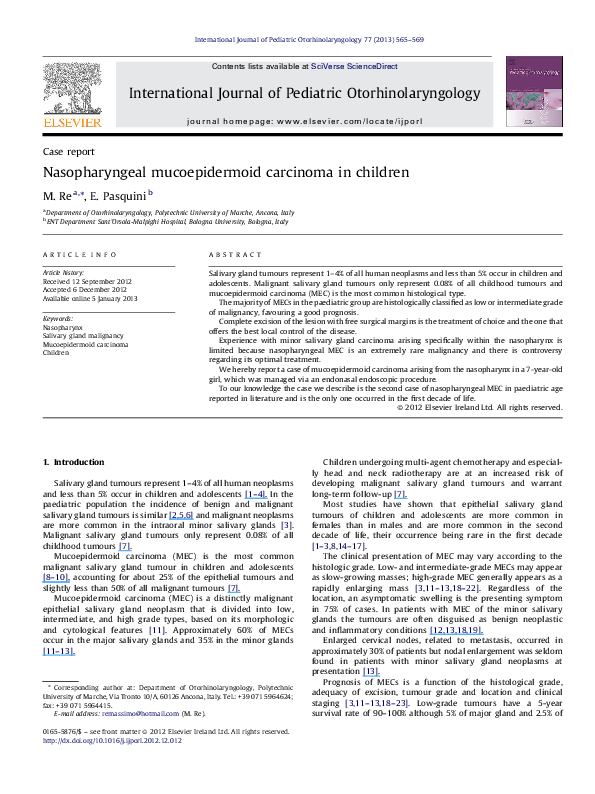 (PDF) Nasopharyngeal mucoepidermoid carcinoma in children