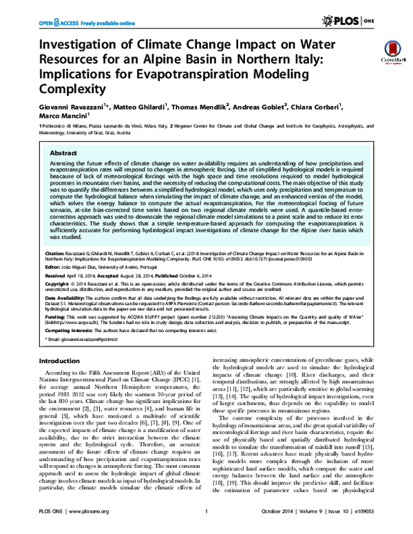 (PDF) Investigation of Climate Change Impact on Water Resources for an ...