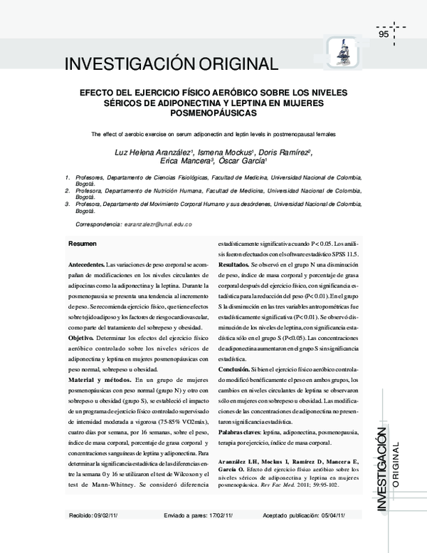 (PDF) The effect of aerobic exercise on serum adiponectin and leptin ...