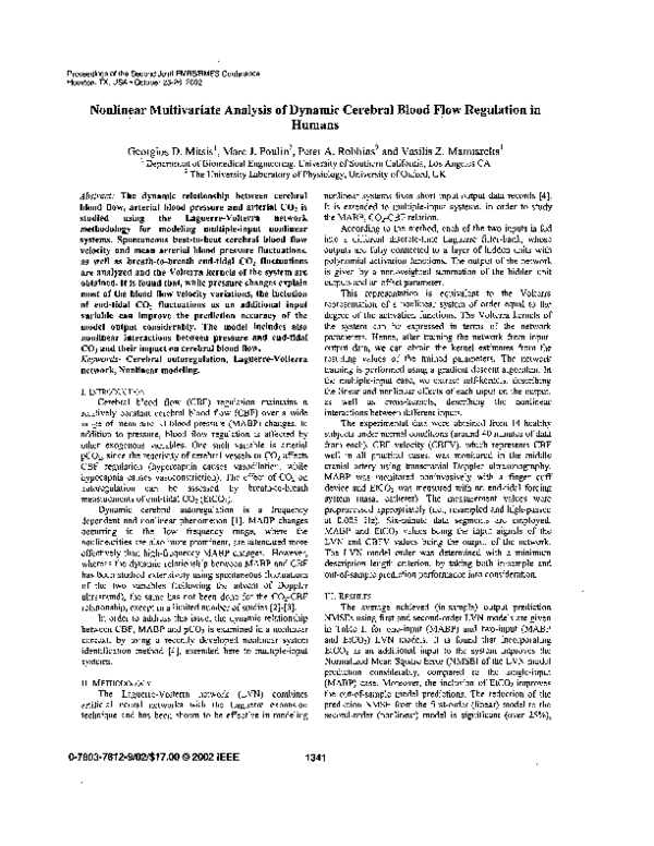 (PDF) Nonlinear multivariate analysis of dynamic cerebral blood flow ...