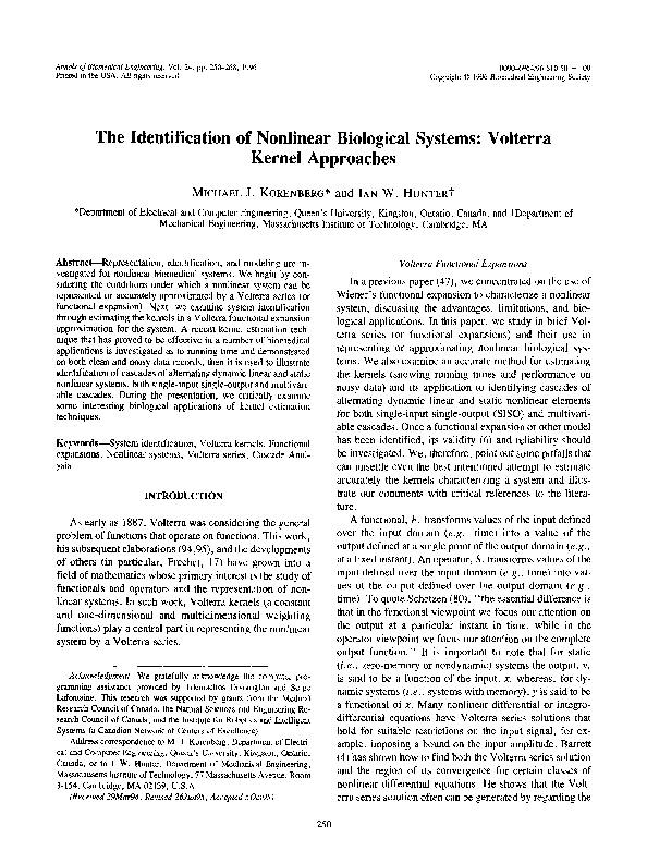 (PDF) The identification of nonlinear biological systems: Wiener kernel ...
