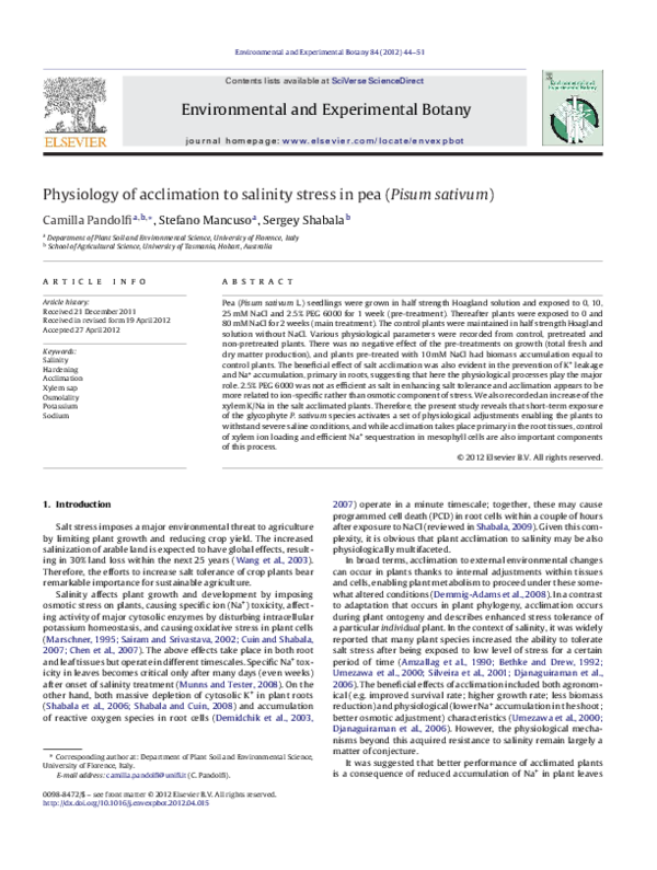 (PDF) Physiology of acclimation to salinity stress in pea (Pisum sativum)
