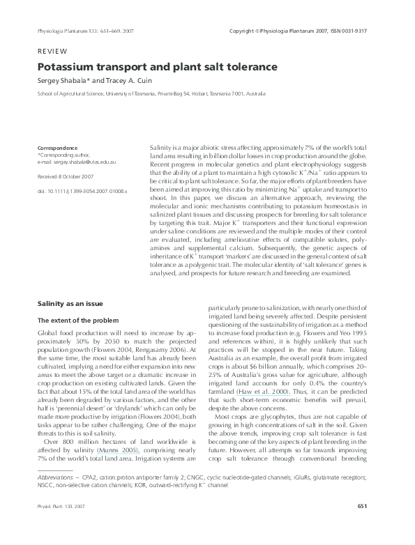(PDF) Potassium transport and plant salt tolerance