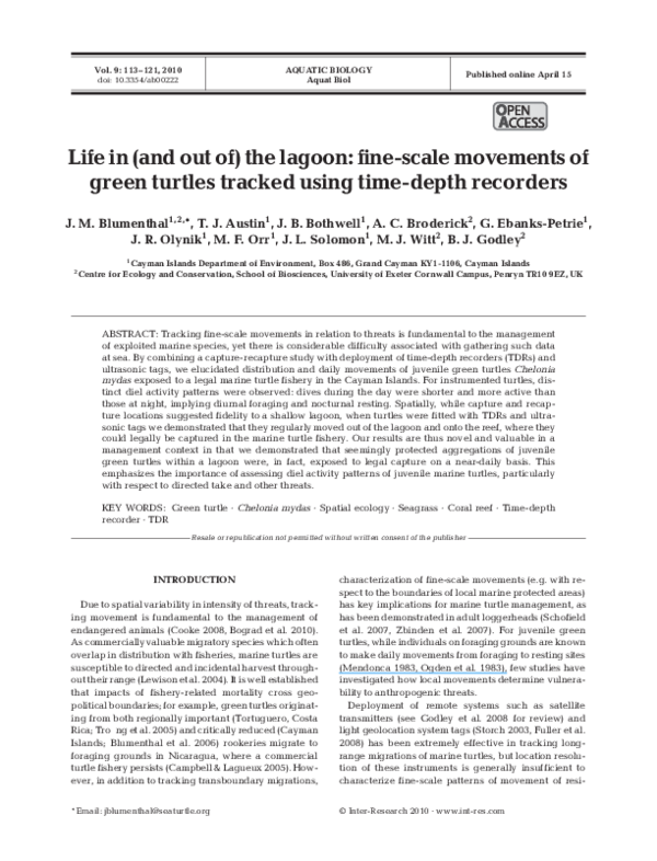 (PDF) Life in (and out of) the lagoon: fine-scale movements of green ...