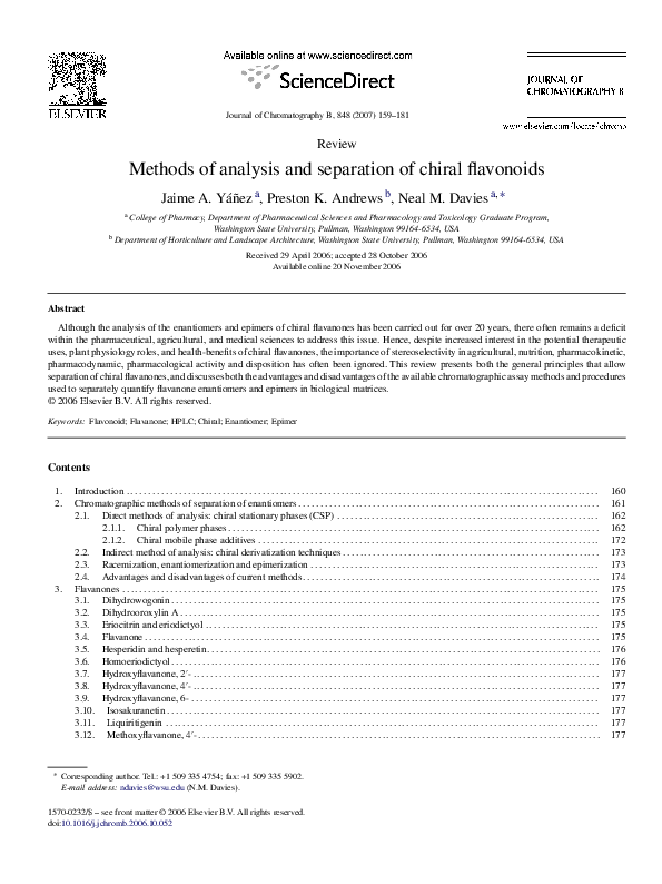 (PDF) Methods of analysis and separation of chiral flavonoids