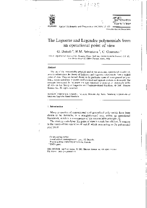 (PDF) The Laguerre and Legendre polynomials from an operational point ...