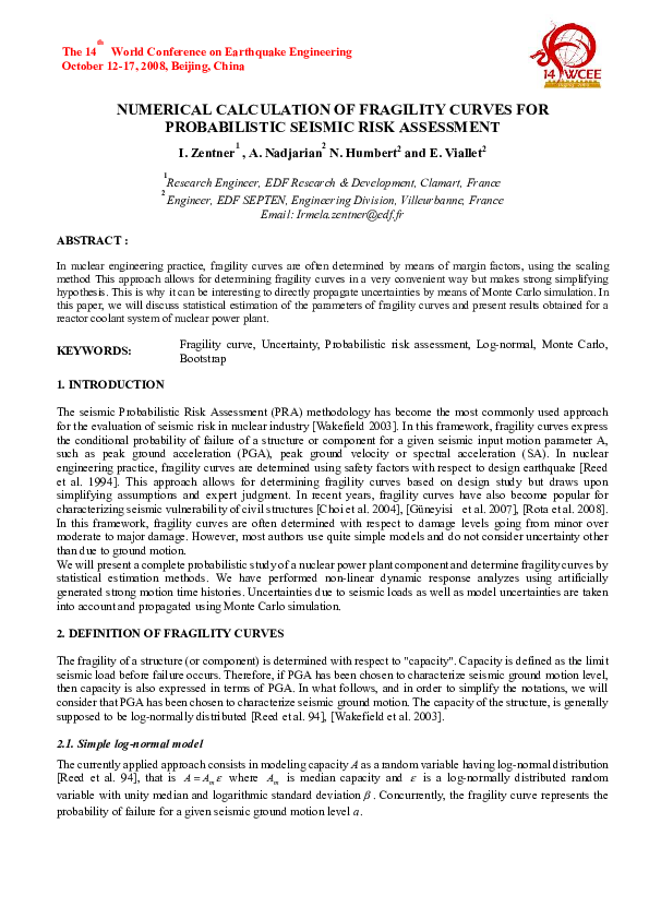 (PDF) Numerical calculation of fragility curves for probabilistic ...