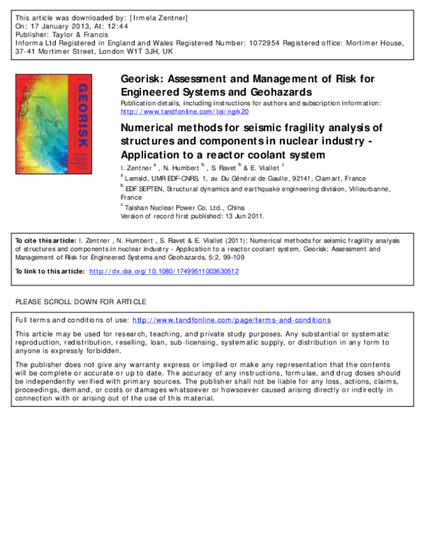 (PDF) Numerical methods for seismic fragility analysis of structures ...