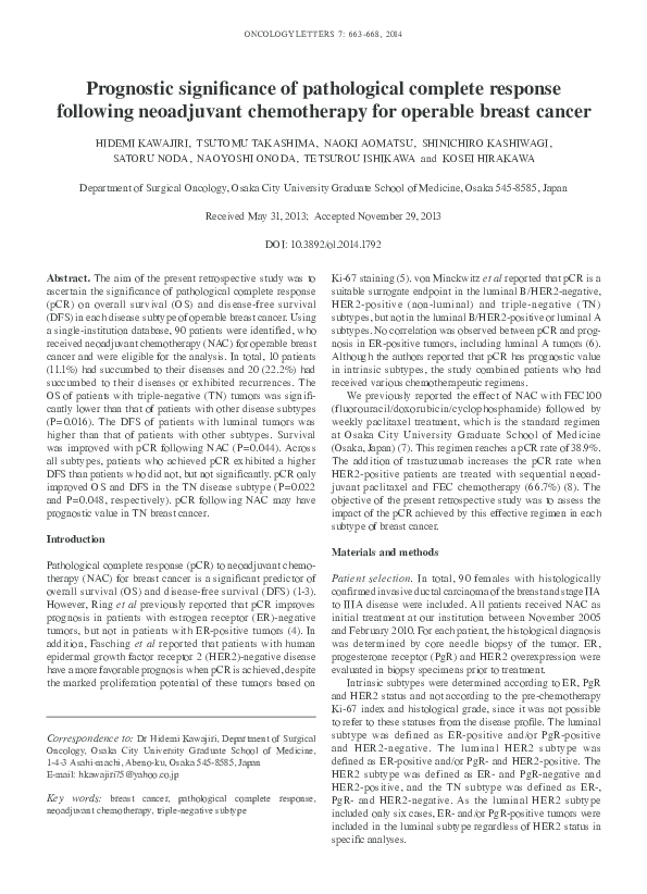 (PDF) Prognostic significance of pathological complete response ...
