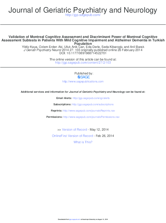 (PDF) Validation of Montreal Cognitive Assessment and Discriminant ...