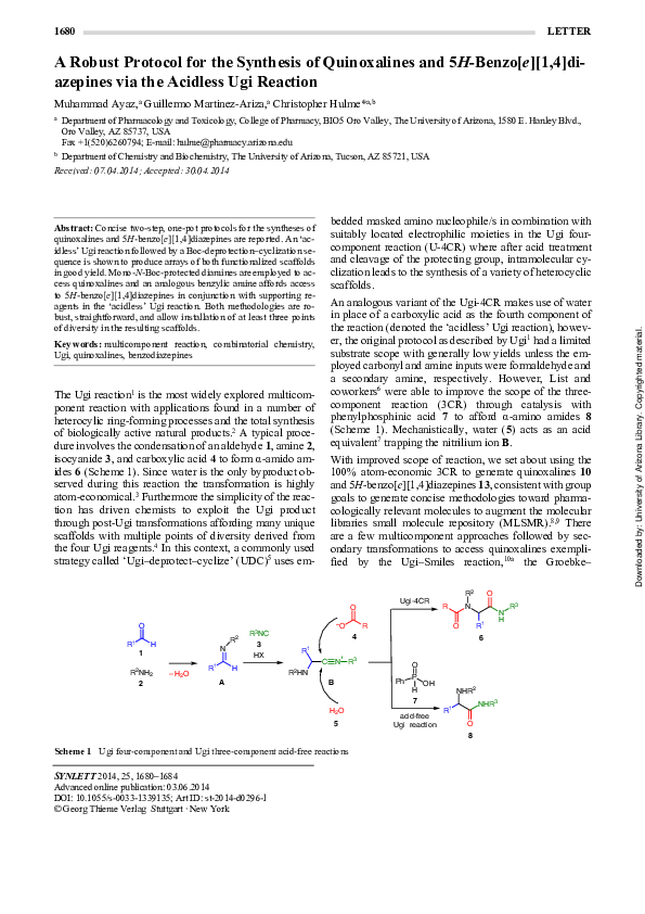 (PDF) A Robust Protocol for the Synthesis of Quinoxalines and 5H-Benzo ...