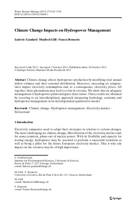 (PDF) Climate Change Impacts on Hydropower Management