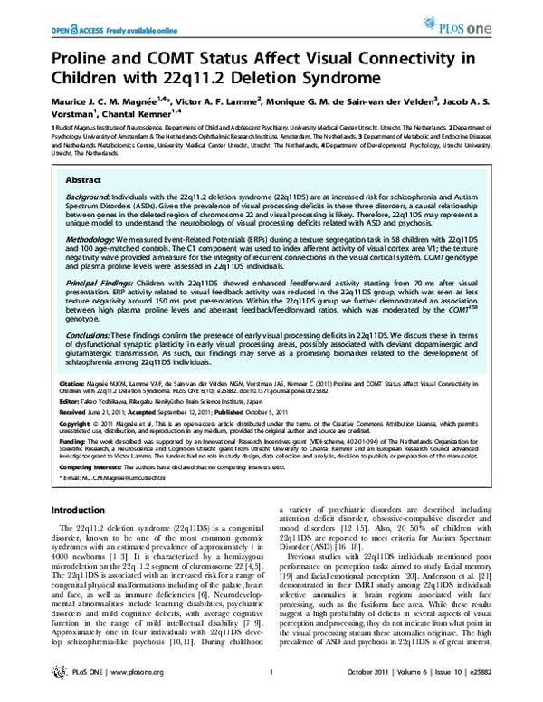 (PDF) Proline and COMT Status Affect Visual Connectivity in Children ...