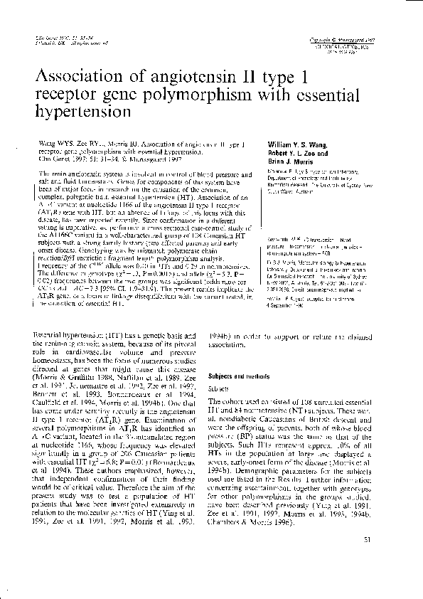 (PDF) Association of angiotensin II type 1 receptor gene polymorphism ...