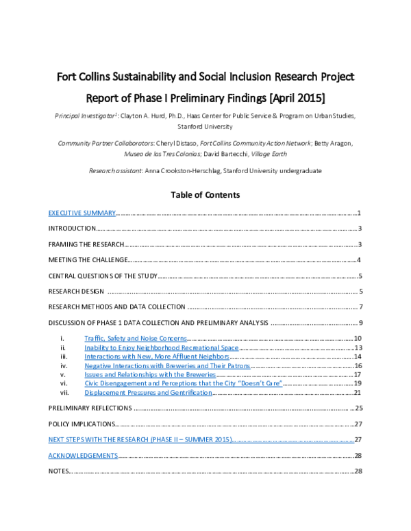 (PDF) Fort Collins Sustainability and Social Inclusion Research Project