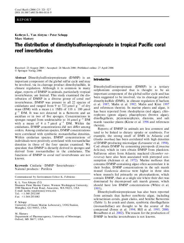 (PDF) The distribution of dimethylsulfoniopropionate in tropical ...