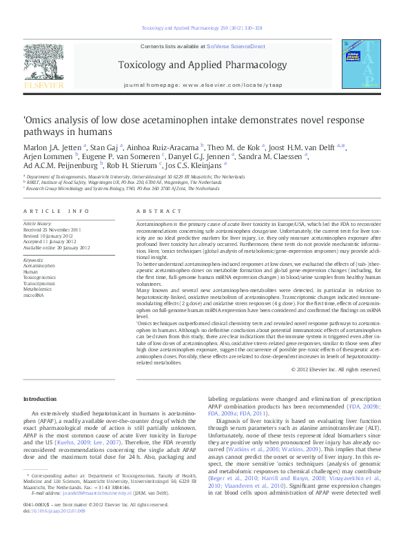 (PDF) Omics analysis of low dose acetaminophen intake demonstrates ...