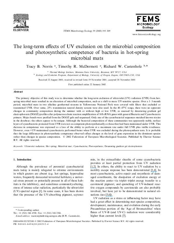 (PDF) The long-term effects of UV exclusion on the microbial ...