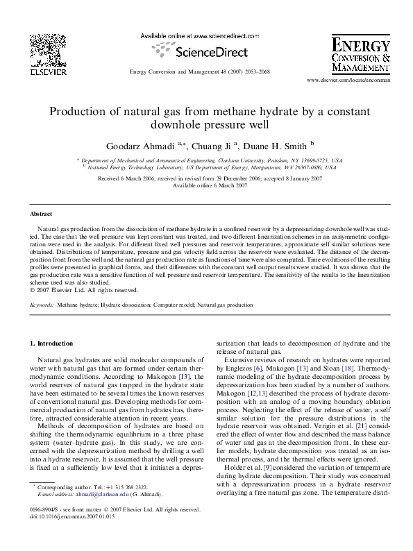 (PDF) Production of natural gas from methane hydrate by a constant ...