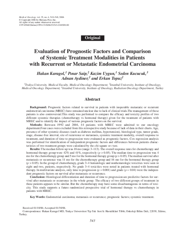 (PDF) Evaluation of Prognostic Factors and Comparison of Systemic ...