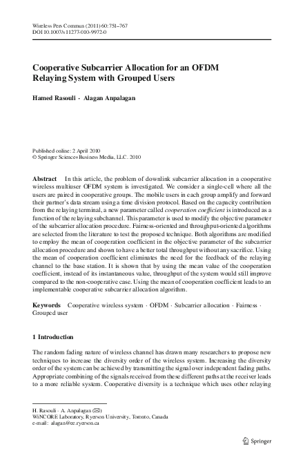 (PDF) Cooperative Subcarrier Allocation for an OFDM Relaying System ...