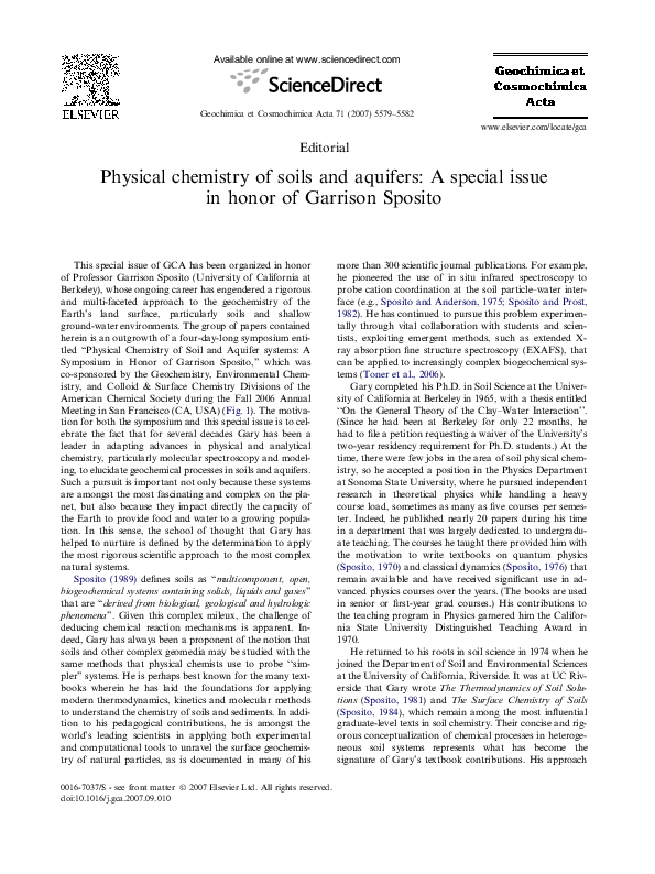 (PDF) Physical chemistry of soils and aquifers: A special issue in ...