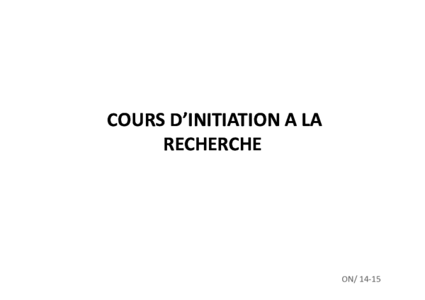 (PDF) COURS D'INITIATION A LA RECHERCHE RECHERCHE