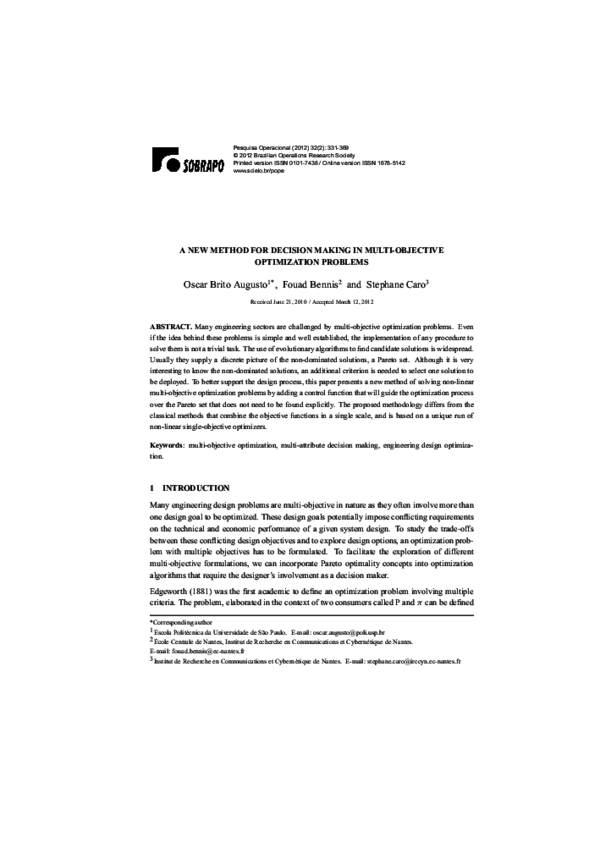 (PDF) A new method for decision making in multi-objective optimization ...