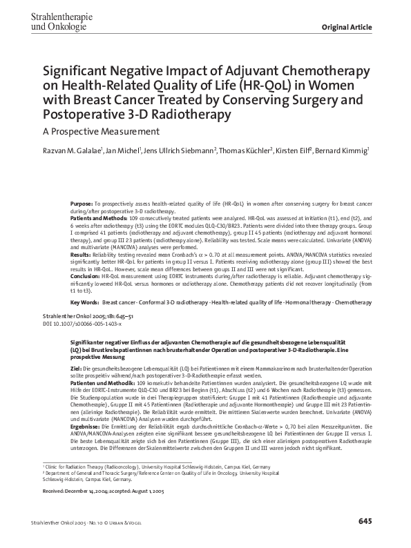 (PDF) Significant Negative Impact of Adjuvant Chemotherapy on Health ...