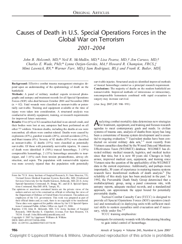 (PDF) Causes of Death in U.S. Special Operations Forces in the Global ...