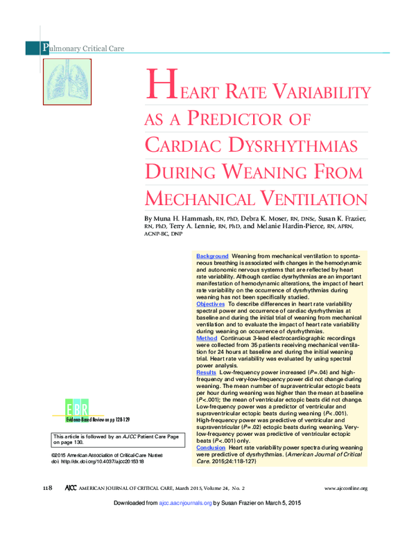 (PDF) Heart rate variability as a predictor of cardiac dysrhythmias ...