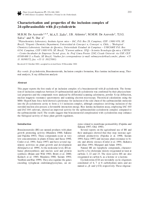 (PDF) Characterisation and properties of the inclusion complex of 24