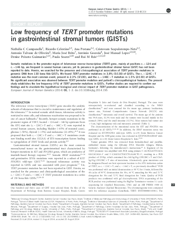(PDF) Low frequency of TERT promoter mutations in gastrointestinal ...