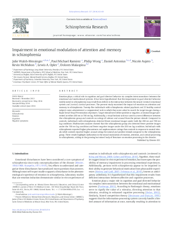 (PDF) Impairment in emotional modulation of attention and memory in ...
