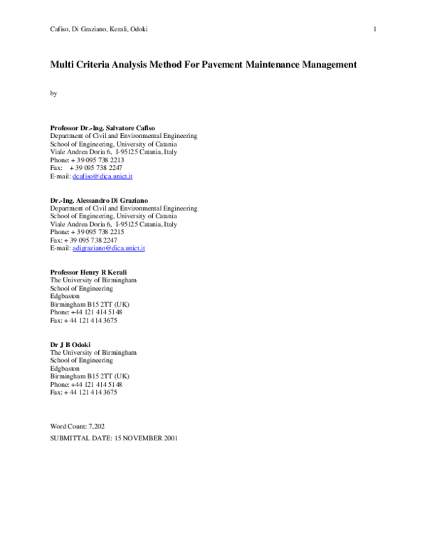 (PDF) Multicriteria Analysis Method for Pavement Maintenance Management