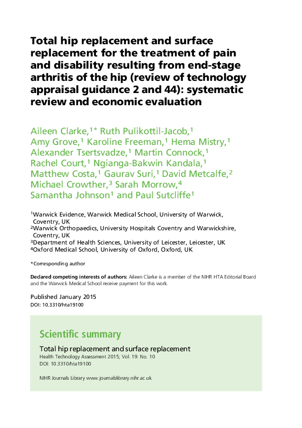 (PDF) Total hip replacement and surface replacement for the treatment