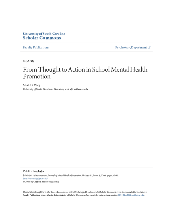 (PDF) From Thought to Action in School Mental Health Promotion
