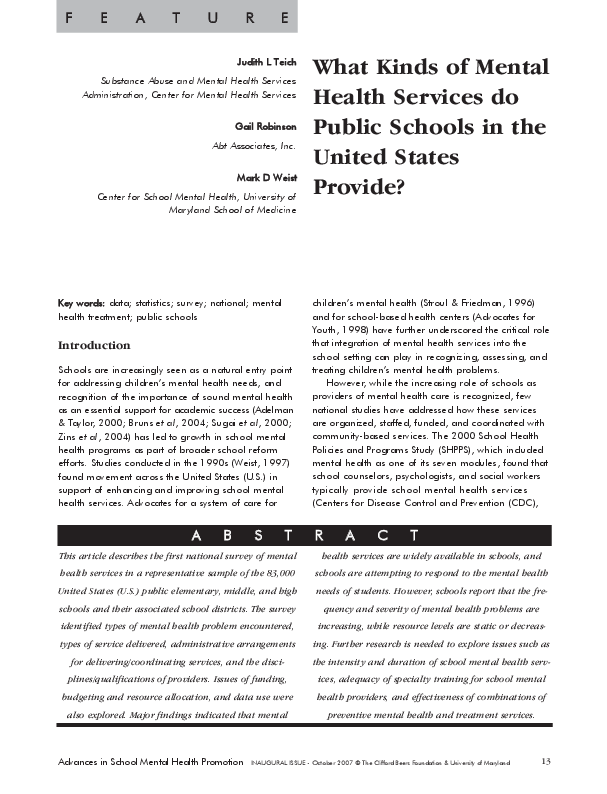 (PDF) What Kinds of Mental Health Services do Public Schools in the ...