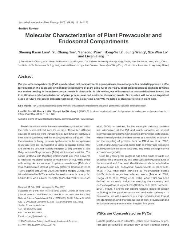 (PDF) Molecular Characterization of Plant Prevacuolar and Endosomal ...