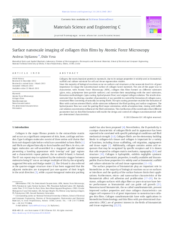 (PDF) Surface nanoscale imaging of collagen thin films by Atomic Force ...