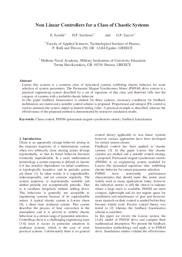 (PDF) Non Linear Controllers for a Class of Chaotic Systems