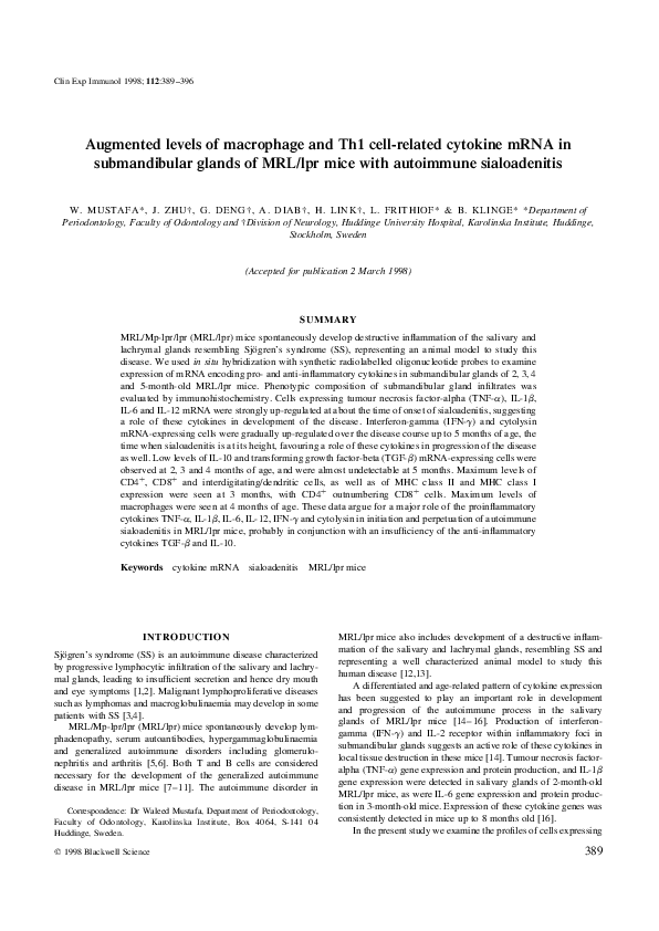(PDF) Augmented levels of macrophage and Th1 cell-related cytokine mRNA ...