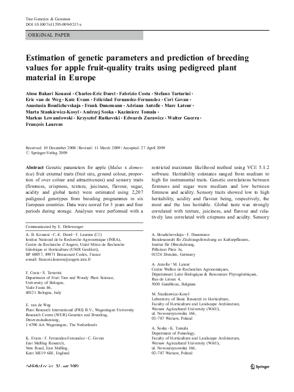 (PDF) Estimation of parameters and prediction of breeding