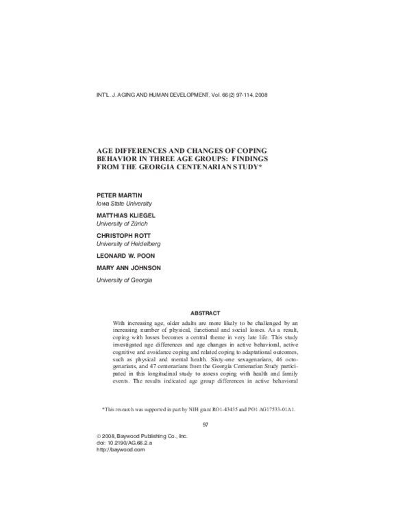 (PDF) Age differences and changes of coping behavior in three age ...