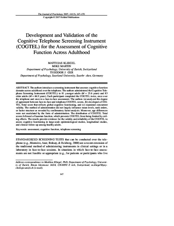 (PDF) Development and Validation of the Cognitive Telephone Screening ...